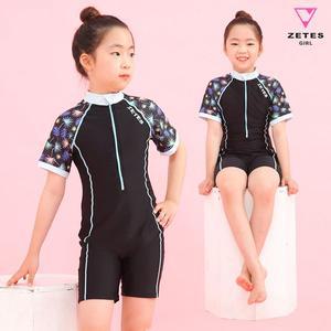 [제테스] 여아동 올인원 집업 반팔 3부 수영복 블랙리프 G_2i066
