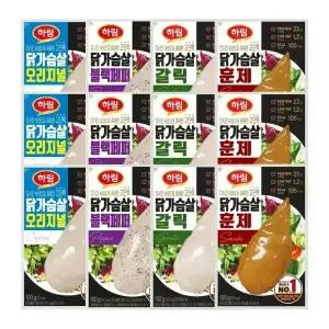 하림 닭가슴살 오리지널+갈릭+블랙페퍼+훈제 각3개