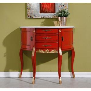 [자르파라]빈티지 레드 반원형 엔틱 수납 콘솔 / 좁은 장식 거실 디자인 미니 얇은 테이블 틈새