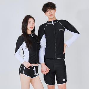 여성 남성 블랙앤화이트 커플 빅사이즈 레쉬가드 래쉬가드 수영복 세트