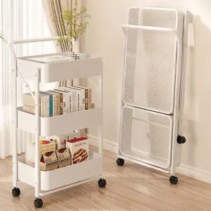 바퀴달린 3단 이동식 트롤리 틈새 수납장 틈새선반 세탁실 트레이 철제 접이식 카트