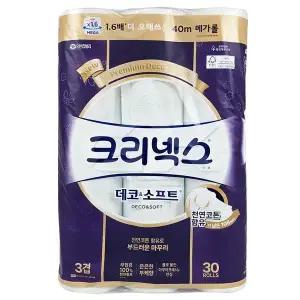 [크리넥스]화장지 데코소프트 3겹 40m 30롤 롤화장지 화장지 무료배송 gx