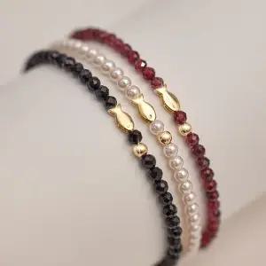 14K 금볼 물고기 행운팔찌 577[3종택1] 사이즈18.5cm) 가넷 스피넬 비즈 진주