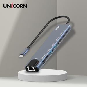 유니콘 TCH-L60 C타입 8IN1 LAN포트 HDMI USB멀티허브 PD87W충전 4K미러링 TF SD카드리더