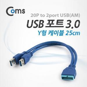 USB 포트 3.0 Y형 케이블 20P to 2port USB25cm 청색