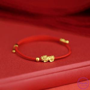 24K 순금 구슬 18K 비휴 매듭 팔찌 사이즈 조절 가능 재복 액막이 행운 상징 선물