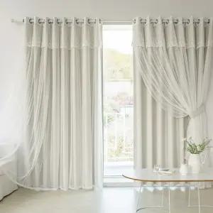 어반 형상기억 암막+디망쉬 레이스 거실 특대형커튼 4장+커튼봉15자