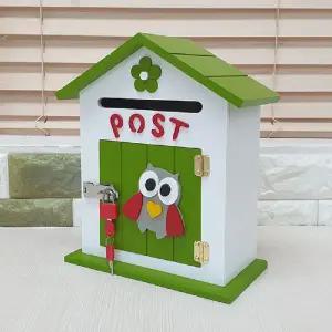 그린 부엉이 원목 우편함/우체통/가정/용/편지/함/벽걸이/자물쇄/자물쇠/DNVUSGKA/DNCPXHD/인테리어