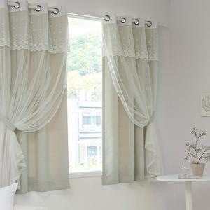 베이직 솔리드 암막+디망쉬 레이스 창문커튼 4장+커튼봉