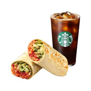 [스타벅스] [따뜻하고 든든하게] 아이스 카페 아메리카노 T + 바질 치킨 토마토 브리또