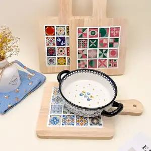 [오피스스쿨] 토단 손잡이 원목 타일 냄비 받침 만들기 1인세트 (3종택1) DIY 취미공예 타일조각 도안 선물용 액자만들기