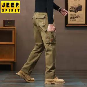 JEEP SPIRIT 가을 겨울 오버올 남성 루즈 스트레이트 멀티포켓 캐주얼 면 카고바지