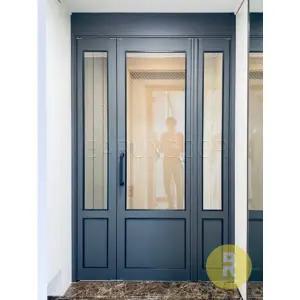 [바른도어]05번 3단스윙중문 고시형 진그레이 투명망입(부식)강화유리