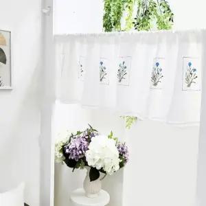 리빙데코 블루들꽃 자수광목 주방 바란스커튼 주문제작상품