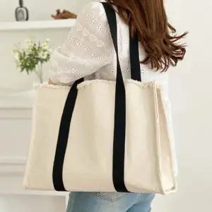 두줄 코튼 빅 숄더백 )