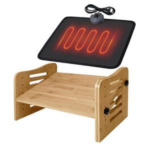 마이플레이스 대나무 조절 가능한 책상 밑 발 받침대, 히팅 패드 포함 - 7단계 따뜻한 인체공학적 홈 오피스 주방 침실용 경사 받침대 스툴 (버리우드)