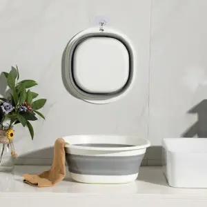 소형 빨래 정리 바구니 회색 라운드 수납함 청소용 폴딩 대야 모던바스 접이식욕조 청결한