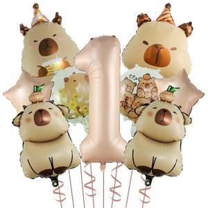 9개 카피바라 테마 풍선 40인치 카라멜 숫자 1-9 생일 세트 베이비 장식 파티 만화 샤워 동물