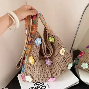 여자 꽃무늬 니트 가방 대학생 직장인 숄더 백 브라운