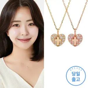 [엘렌쥬얼리]14K 세인트 십자가 하트 금 목걸이