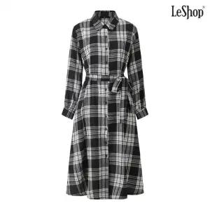 체크 카라 셔츠 오버핏 롱 원피스 (DP4OW003A)