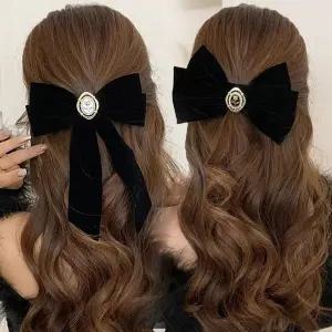 [콩심팥심]벨벳 여성스런 예쁜 블랙 리본 리본끈 머리핀 머리핀 모임헤어