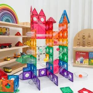맥킹덤 롤러코스터 자석 블럭 교구 타일 유아 어린이 장난감 104PCS LED공 포함