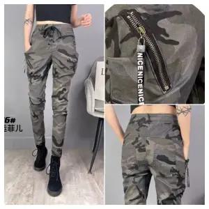 봉숙이 더블진카모 2025 겨울 기모 신상 따뜻한 여성 스판 허리 밴딩 여자 배기 면 고무줄 팬츠 밀리터리 군복 군용 색 베기 9부 긴 바지