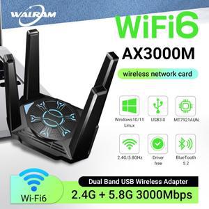 WALRAM WiFi 6E AX3000 USB 어댑터 USB3.0 블루투스 5.2 듀얼 밴드 2.4G&5G 네트워크 카드 리시버 동글 윈