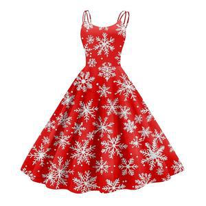 AMXYFBK 여성 크리스마스 드레스 1950년대 레트로 민소매 스파게티 스트랩 파티 2024 트렌디 스윙 A라인 플레어