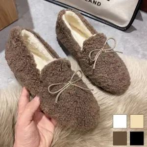 여성 겨울 러블리 리본 뽀글이 앙증맞은 스타일 로퍼