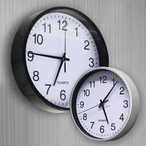 무소음 원형 벽시계 25cm 블랙 실버/인테리어/예쁜/대형/거실/교육용/벽걸이/시계/사무실/교실/학교/무음
