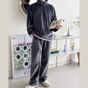 남자 벨벳 골지 기모 반집업 맨투맨 셋업 짐웨어 패션