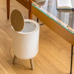 원형 휴지통 모던 인테리어 우드 원터치 휴지통 7리터