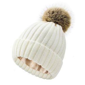 여성용 잔도 겨울 새틴 안감 비니 모자 - 모자용 모피 폼 따뜻하고 두꺼운 실크 니트 슬루시 패셔너블