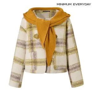 [롯데백화점]미니멈 [미니멈 에브리데이]체크 후드 머플러 세트 더플 노카라 자켓 (EB4JK015D)