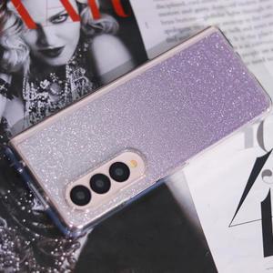 삼성 갤럭시 Z 폴드 2 3 4 5 하드 클리어 뒷면 커버용 반짝이 그라데이션 보라색 카드 전화 케이스