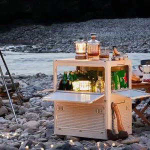 캠핑 테이블 박스 정리함 차박 공간 수납 우드 오픈도어 상판 접이식 폴딩 이동식 다용도