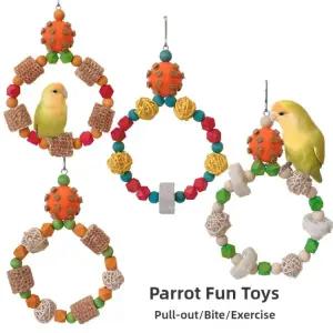 찾기 장난감 다채로운 앵무 형 퍼즐 스윙 새 를위한 먹이 스탠드 씹는 대화 버드 반려동물용품 반지
