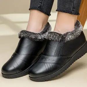 여성 털 안감 로퍼 베이직 캐주얼 데일리 여성 방한 로퍼 가죽 슬립온 여성로 방한화 발목 슈즈 부츠 앵클