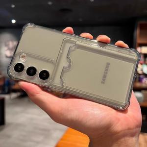 갤럭시 S25 S24 S23 S25 울트라 플러스 S24 FE용 투명 카드 슬롯 TPU 충격 방지 케이스, 보호 기능, 투명 후면 커버