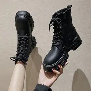 데일리 여성 워커 앵클 여성 통굽 워커 레더 지퍼 블랙