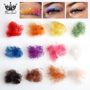 볼륨 블루 프리메이드 러시안 컬러 팬, 연장, 얇고 다크 뾰족한 핑크 레드 퍼플 루즈 속눈썹 컬, 베이스,