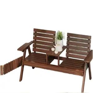 2인야외의자 등받이 나무의자 조경 가든 더블테이블 카페 나무벤치 방부목 썬베드 정원