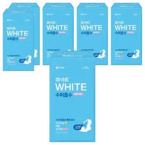 화이트 수퍼흡수 대용량 초흡수 울트라슬림 생리대 날개형 대형 32개입 6개