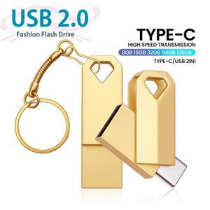 새로운 TYPE-C 메탈 USB 플래시 드라이브 64GB 무료 키 체인 FAT32 메모리 스틱 듀얼 C флэшка