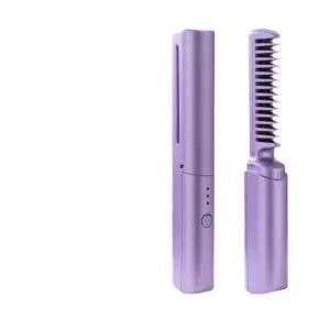여행용 휴대용 무선고데기 미니고데기 충전식 분홍색 빗 퍼플