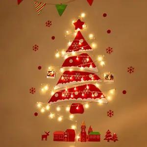 어린이 크리스마스 벽 트리 벽장식 크리스마스 펠트 트리 전구 세트