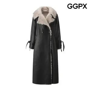 [GGPX] 안감 퍼 더블 카라 페이크 레더 롱 코트 (GPCCT010F)