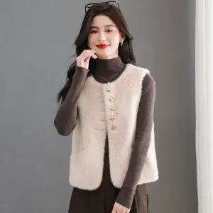 여자조끼 라이크 민소매 가디건 숏 조끼 밍크 가을겨울 베스트 심쿵빛